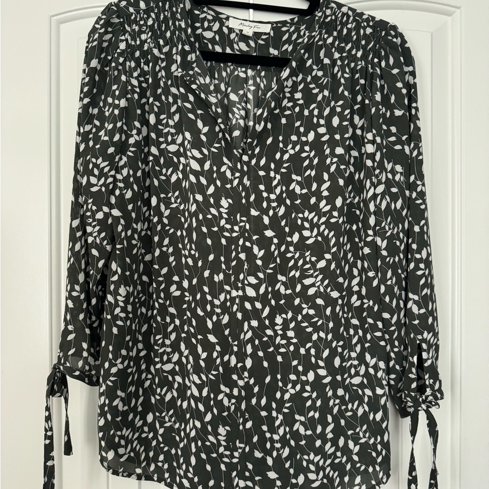 Elegant Olive and White Leaf Print Blouse